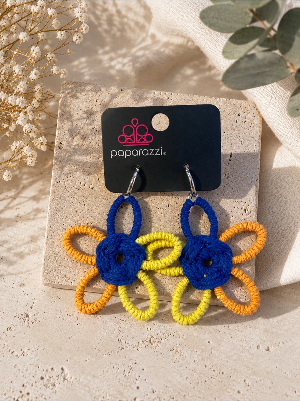 paparazzi Blue Yellow Orange Flower Loop Earrings for Kids